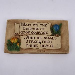 Scroll Heavy Plaque Wait on the Lord Psalm 27:14 H.A. Larsen 1946 Chalk Plaster